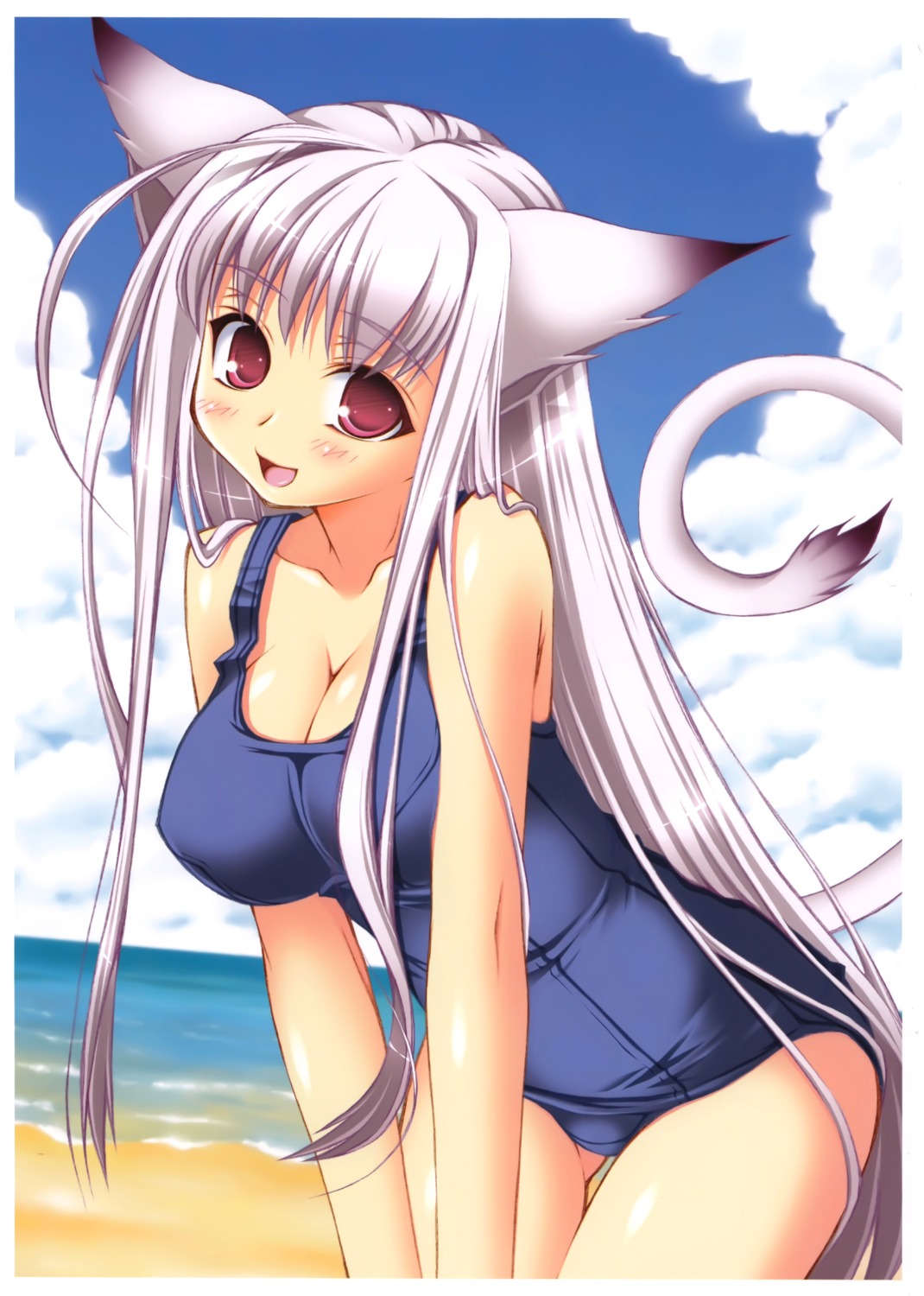 animal_ears cleavage sasahiro school_swimsuit swimsuits tail