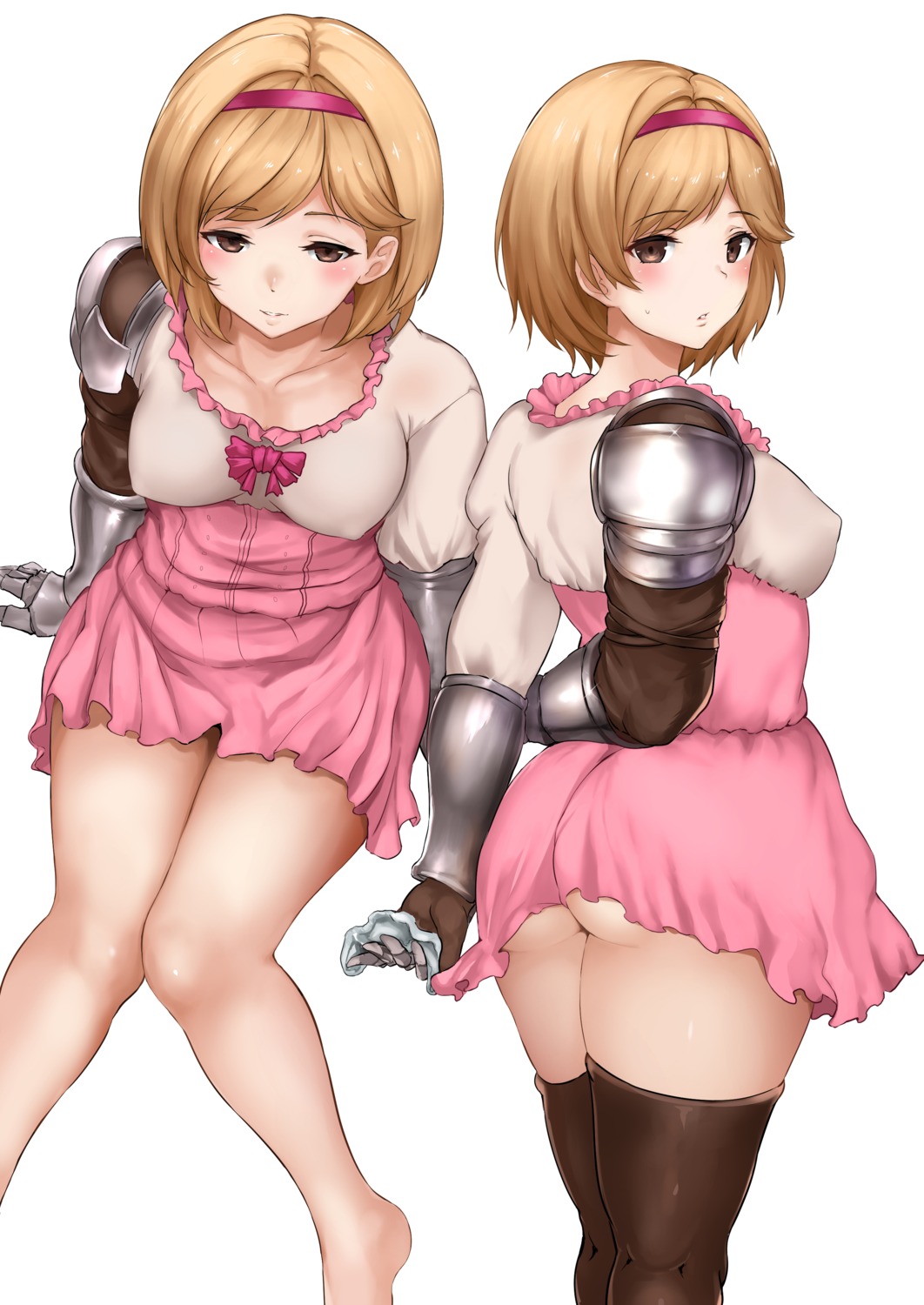 armor ass djeeta_(granblue_fantasy) erect_nipples granblue_fantasy jirusu nopan thighhighs