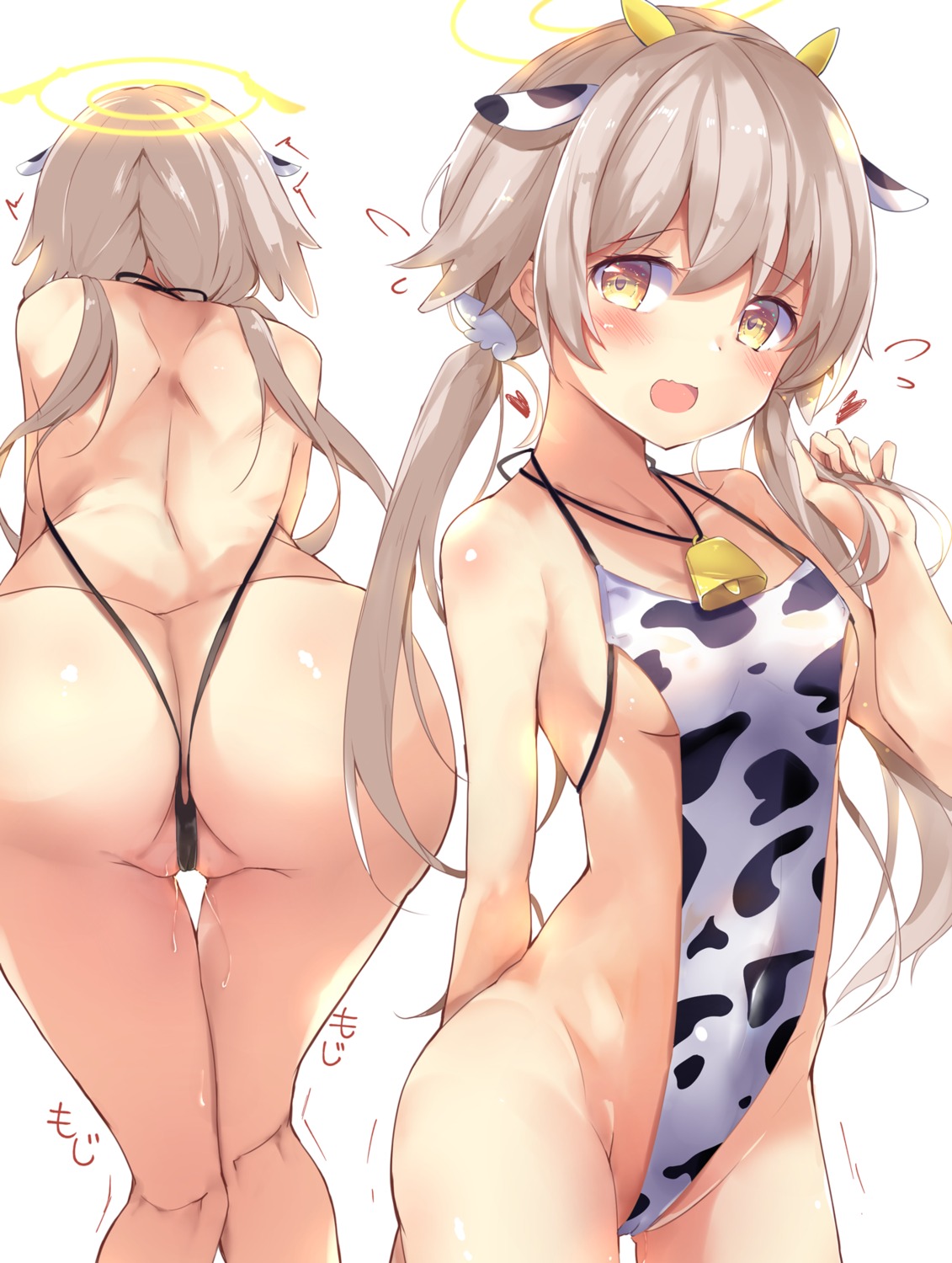 ajitani_hifumi animal_ears ass blue_archive cameltoe halo hinata_yuu_(artist) horns pussy_juice swimsuits