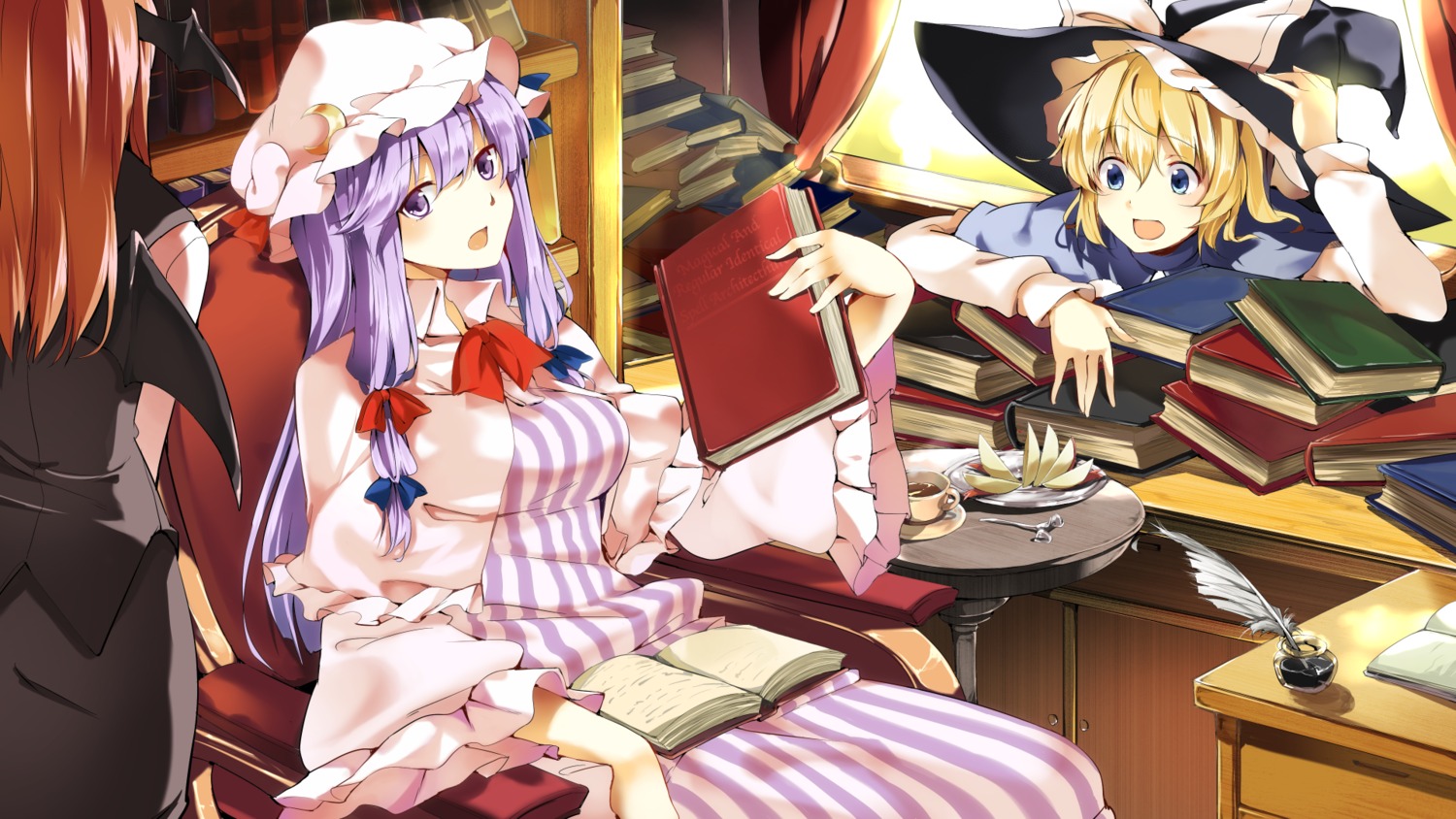 hasebe_yuusaku kirisame_marisa koakuma patchouli_knowledge touhou wings