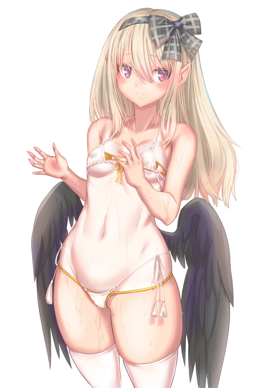 bikini emil_chronicle_online erect_nipples pointy_ears serizawa_(knight2020) swimsuits tan_lines thighhighs wings