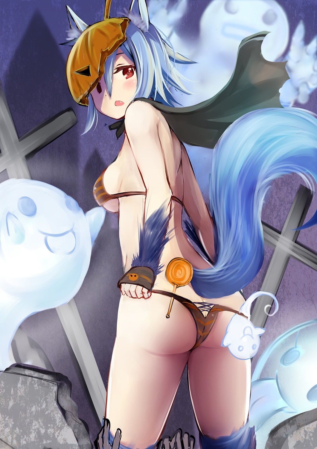 animal_ears ass bikini halloween irohasu swimsuits tail underboob