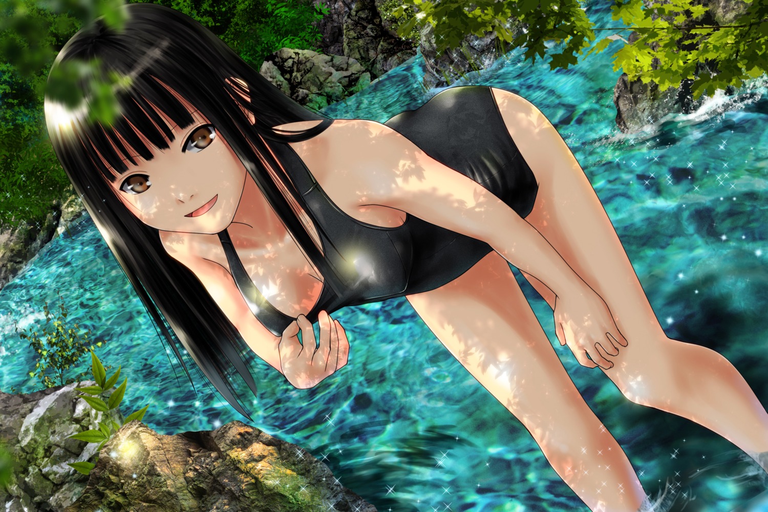 ano_hito cleavage school_swimsuit swimsuits wallpaper wet