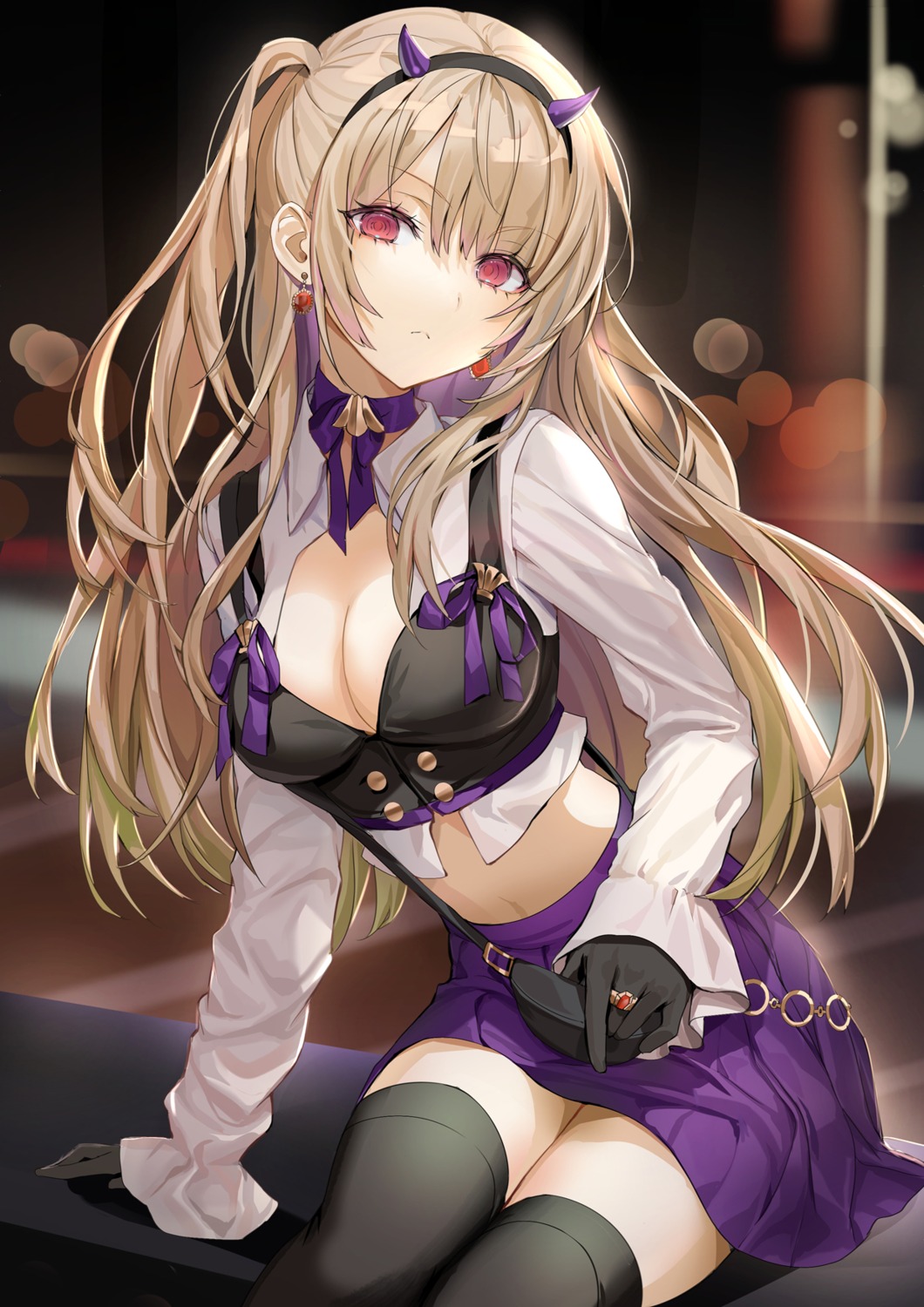 cleavage horns lloule skirt_lift thighhighs
