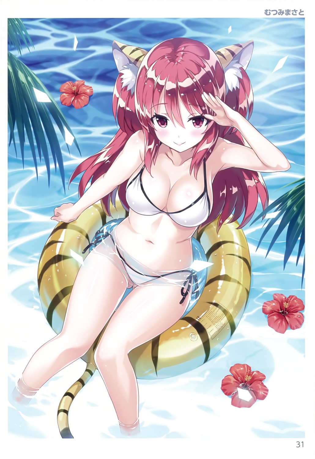 animal_ears bikini cleavage mutsumi_masato swimsuits tail toranoana wet