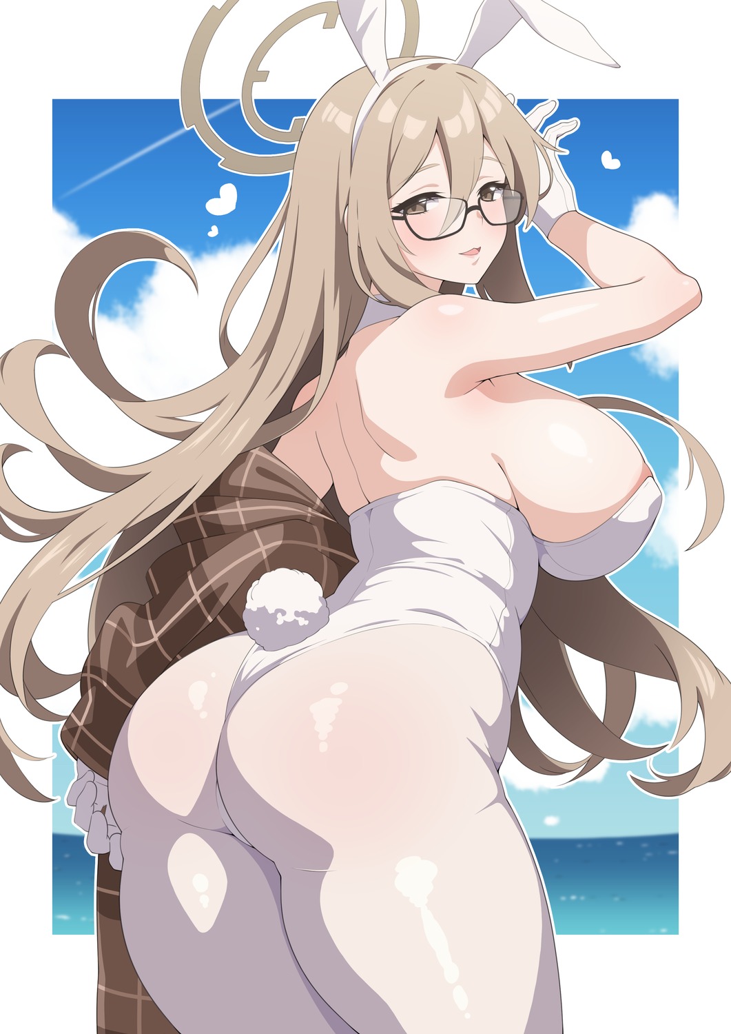 animal_ears ass blue_archive bunny_ears bunny_girl halo huet-pc megane murokasa_akane no_bra pantyhose tail