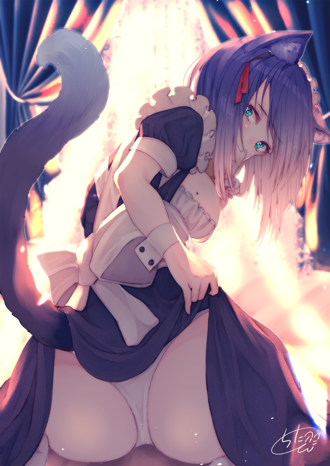 animal_ears ass chita_(ketchup) maid nekomimi pantsu skirt_lift tail