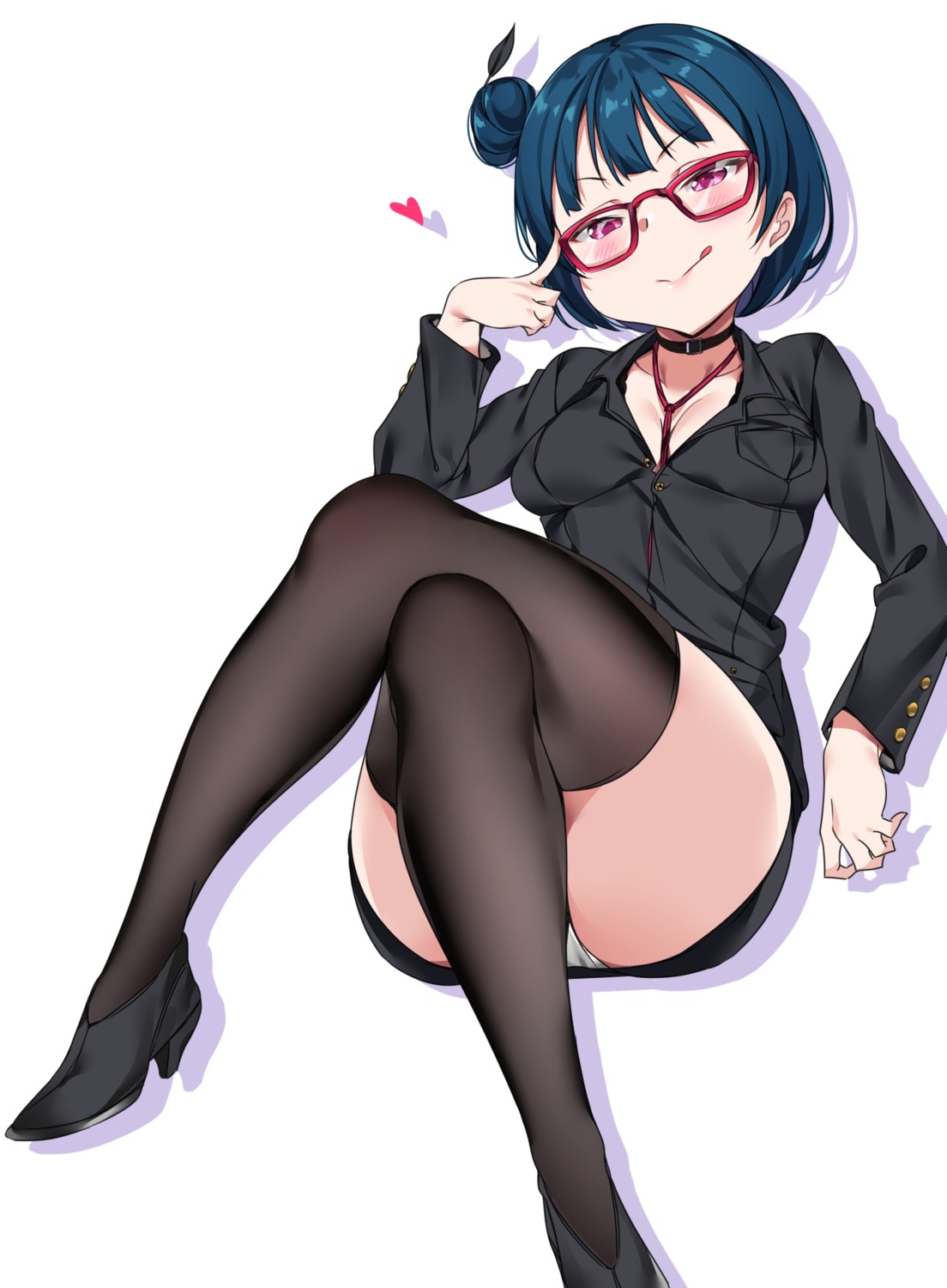 business_suit cleavage heels love_live!_sunshine!! megane pantsu tem10 thighhighs tsushima_yoshiko