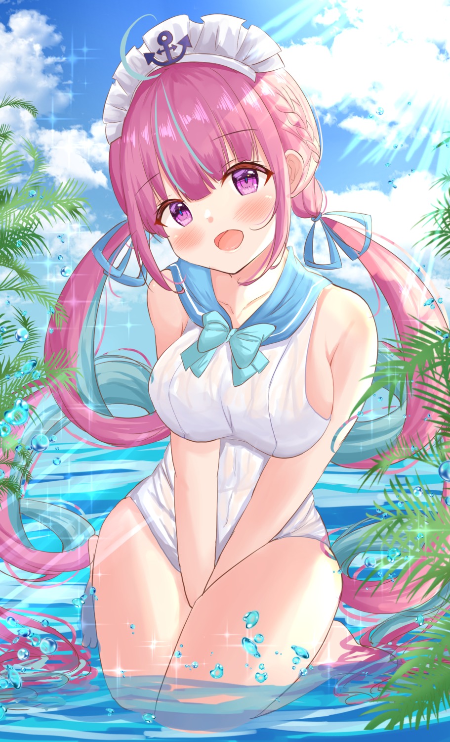 hololive kanti15 maid minato_aqua see_through swimsuits wet