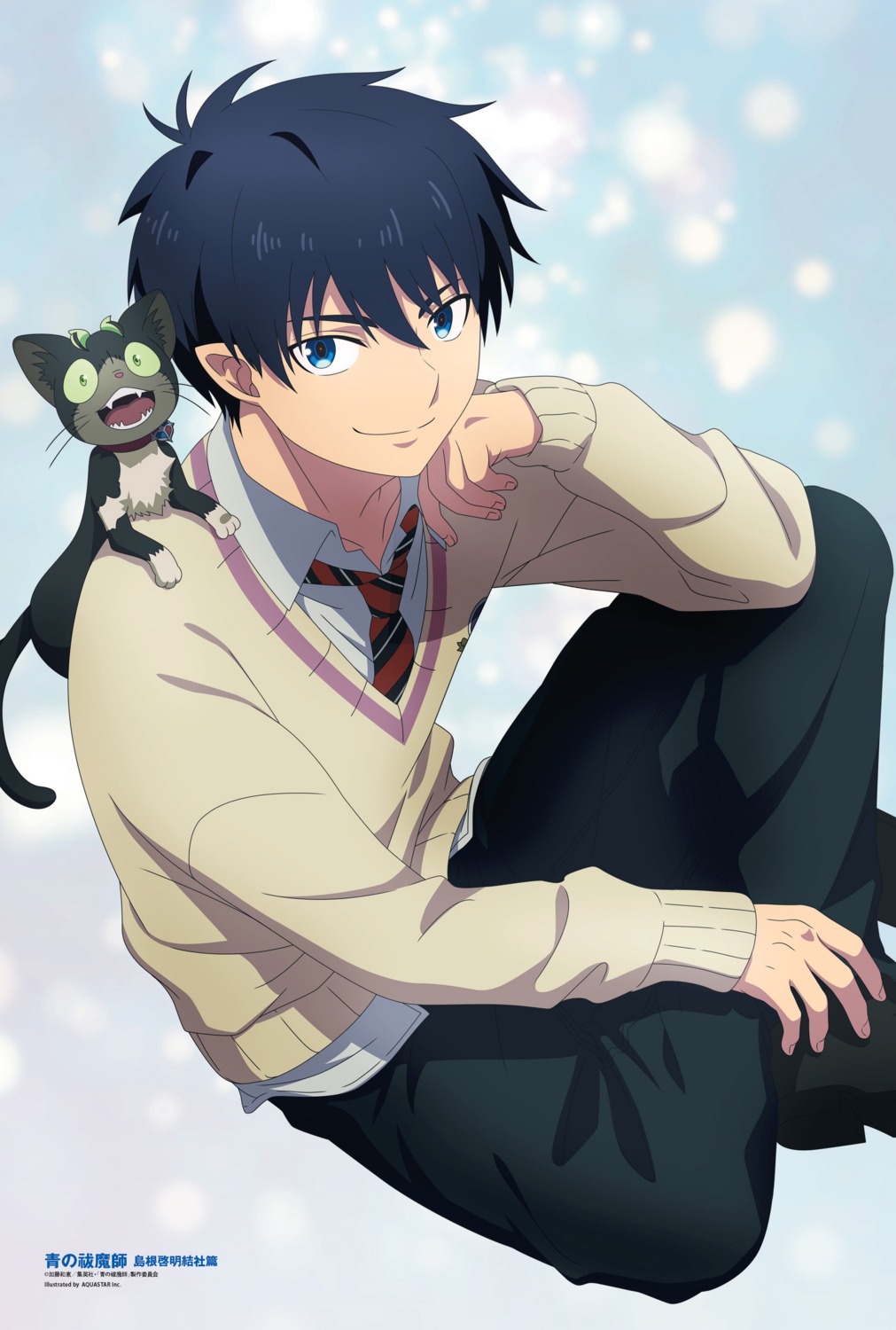 ao_no_exorcist aquastar_inc. kuro_(ao_no_exorcist) male neko okumura_rin pointy_ears seifuku sweater