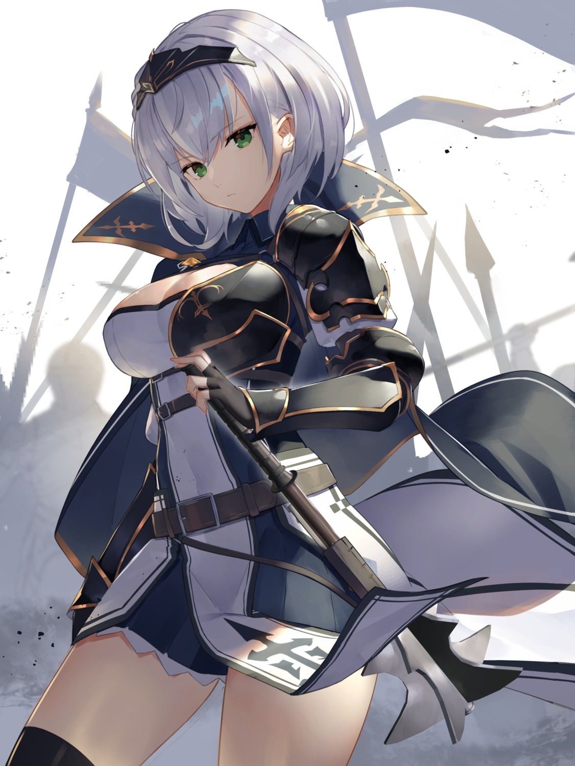 armor hololive scottie shirogane_noel thighhighs weapon
