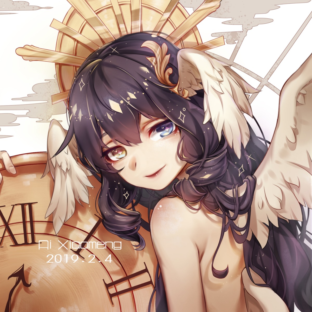 ai_xiao_meng benghuai_xueyuan heterochromia honkai_impact topless wings