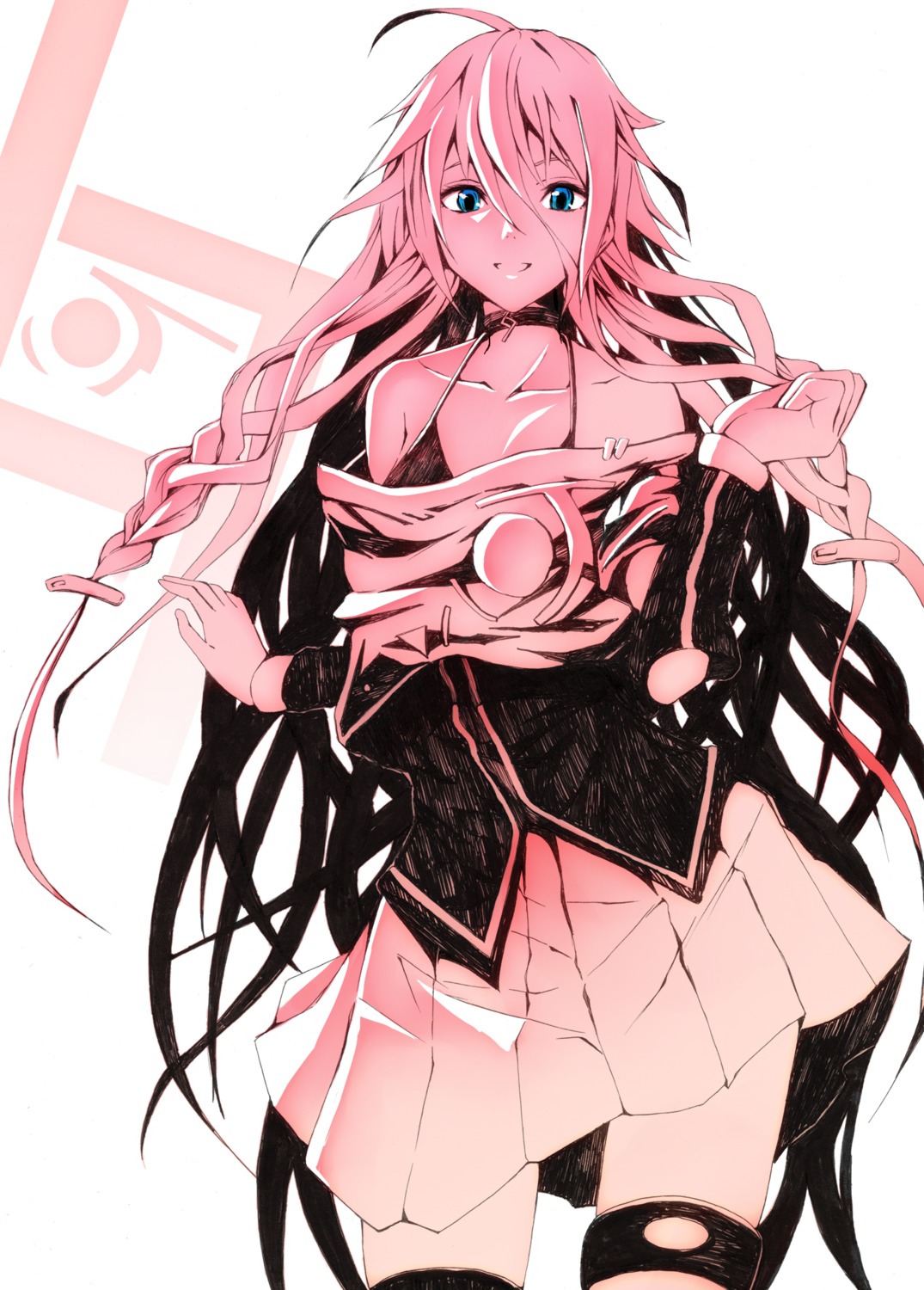 bikini_top bondo_(borndragon) cleavage garter ia_(vocaloid) monochrome open_shirt swimsuits thighhighs vocaloid