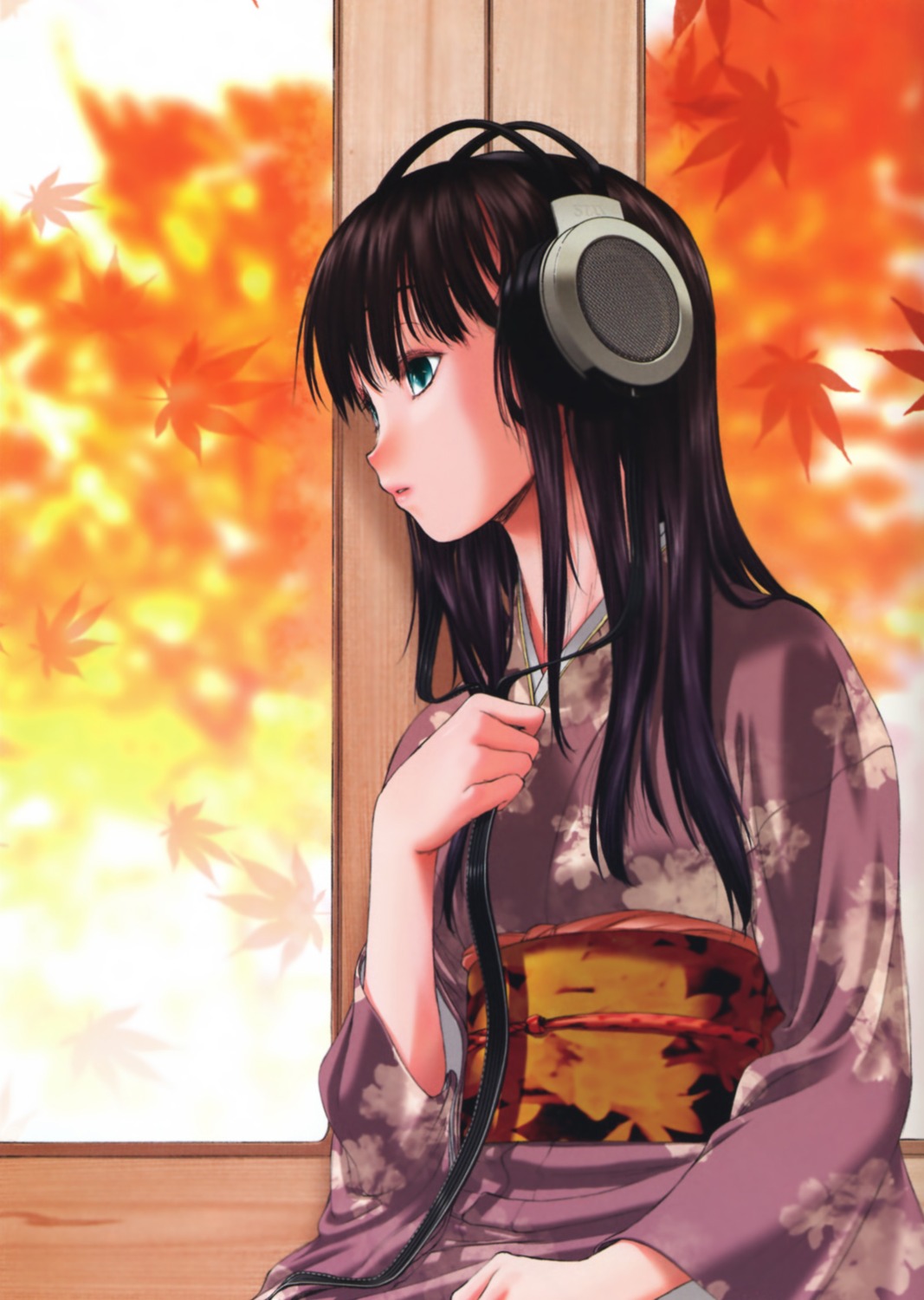 headphones kimono kurogane_ken