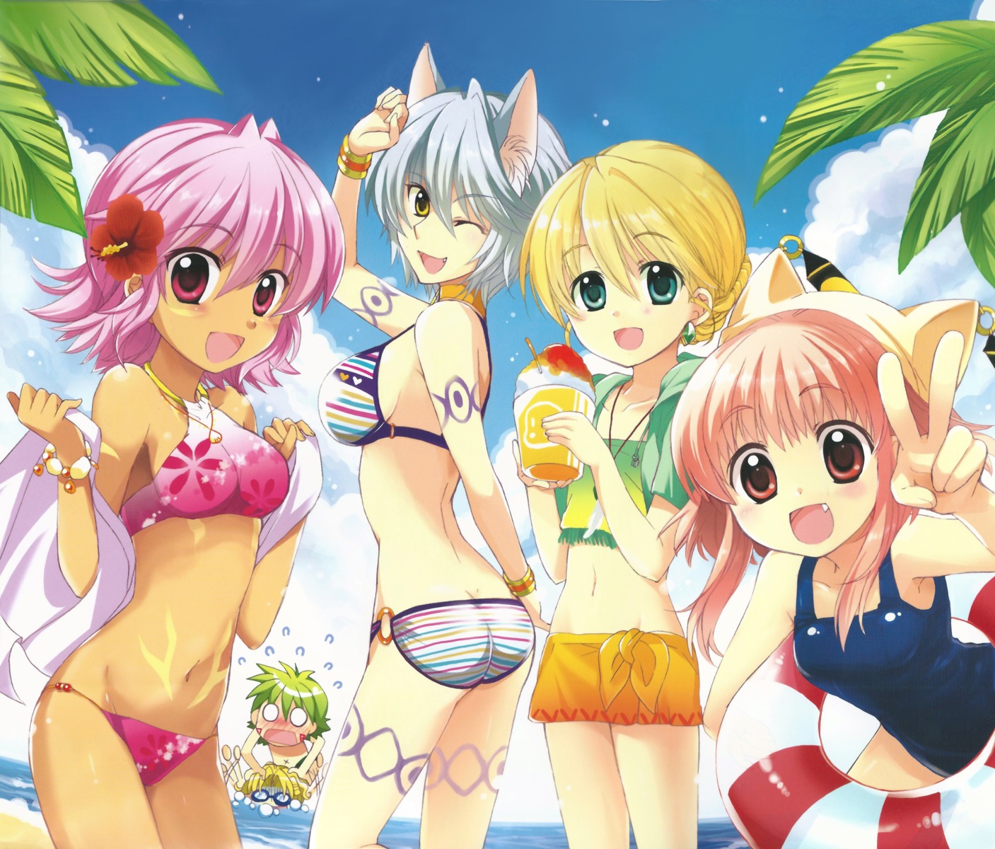 .hack// .hack//legend_of_the_twilight animal_ears bikini hotaru izumi_rei kunisaki_rena kunisaki_shuugo mireille ouka school_swimsuit swimsuits