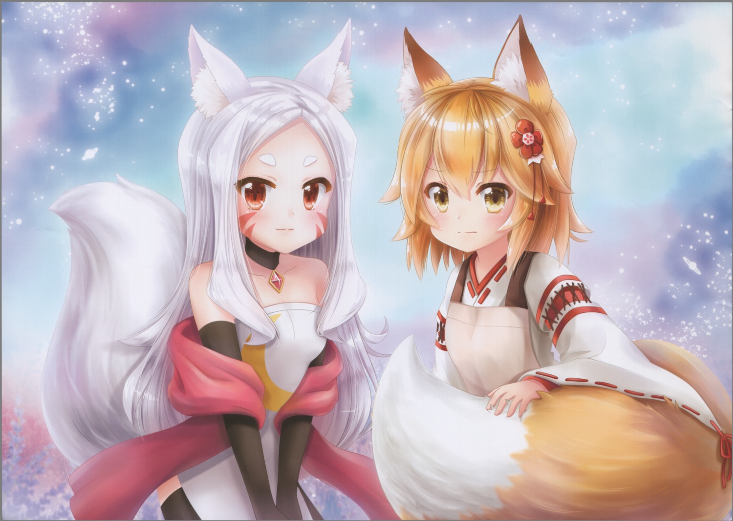 animal_ears dress kitsune miko raw_scan senko-san sewayaki_kitsune_no_senko-san shiro_(sewayaki_kitsune_no_senko-san) tail tattoo thighhighs yuski