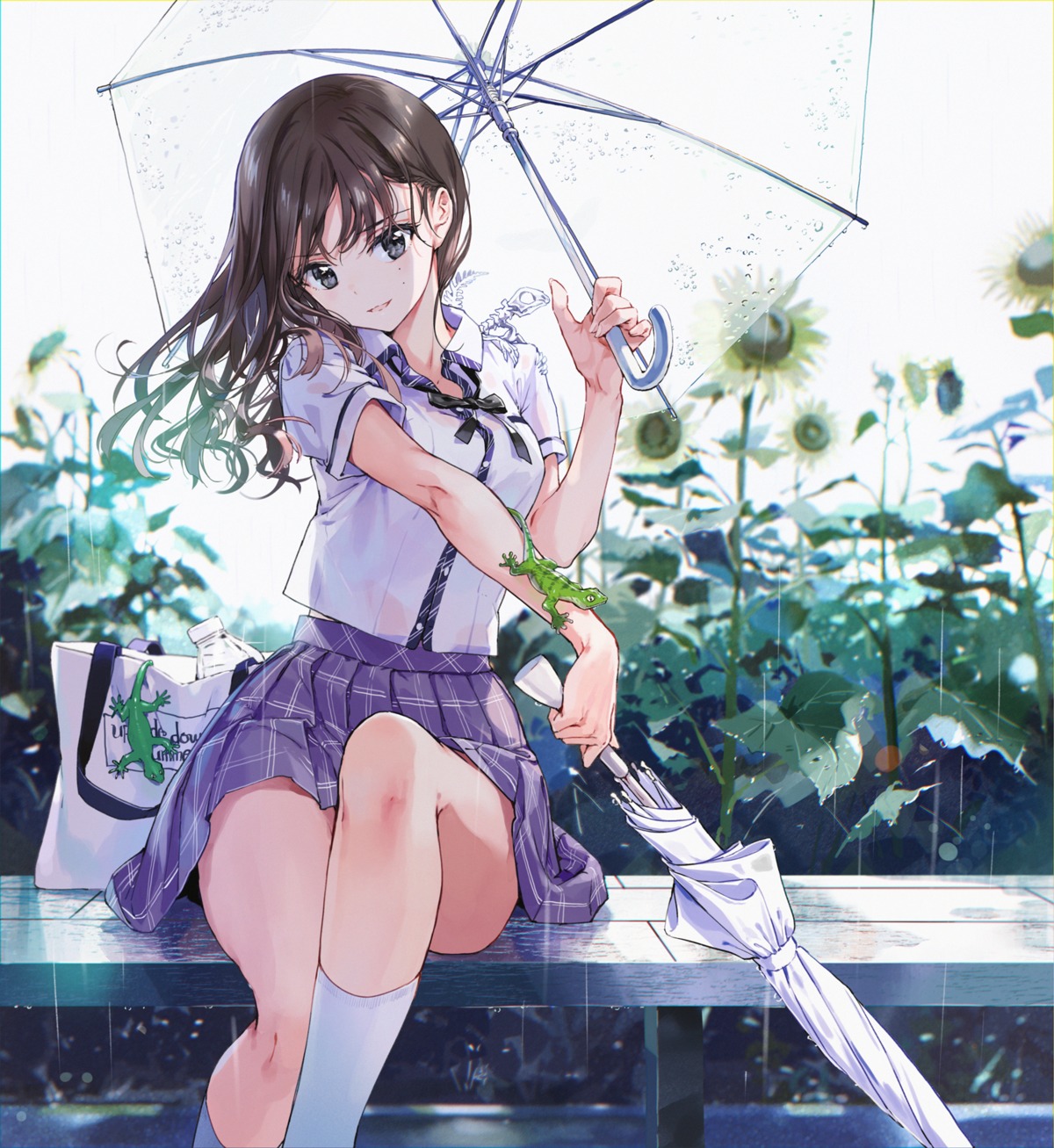 seifuku tiv umbrella wet_clothes