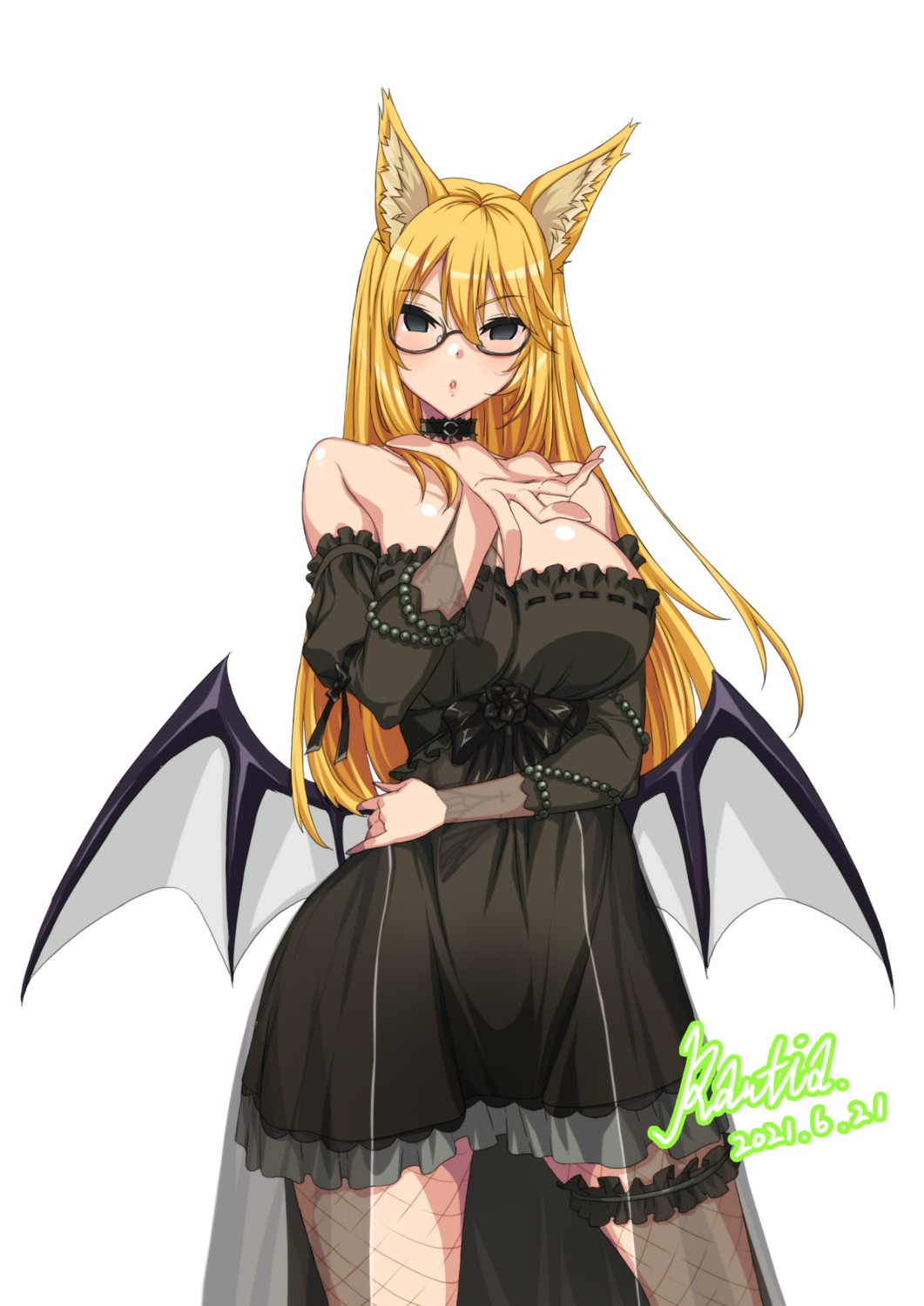 animal_ears dress fishnets garter iris_yuma megane pantyhose rantia soul_worker wings