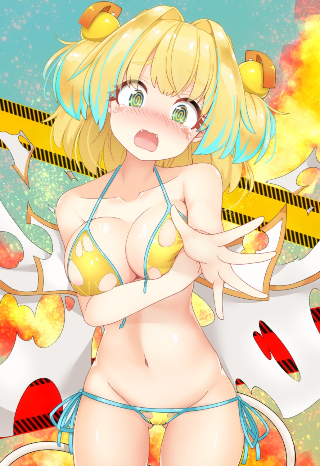 bikini bomber_girl breast_hold pine_(bombergirl) swimsuits tail torn_clothes twin-7646 wardrobe_malfunction