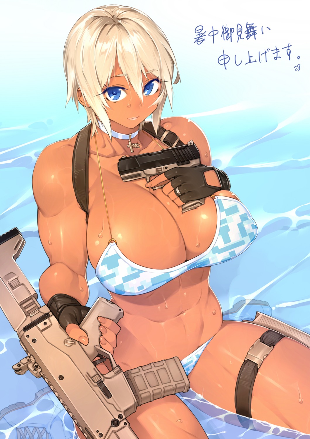 bikini breast_hold cleavage erect_nipples gun real_xxiii swimsuits wet