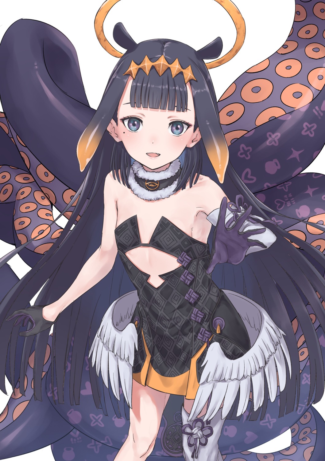 angel dress g9_(jiiku) hololive hololive_english ninomae_ina'nis no_bra tentacles thighhighs wings