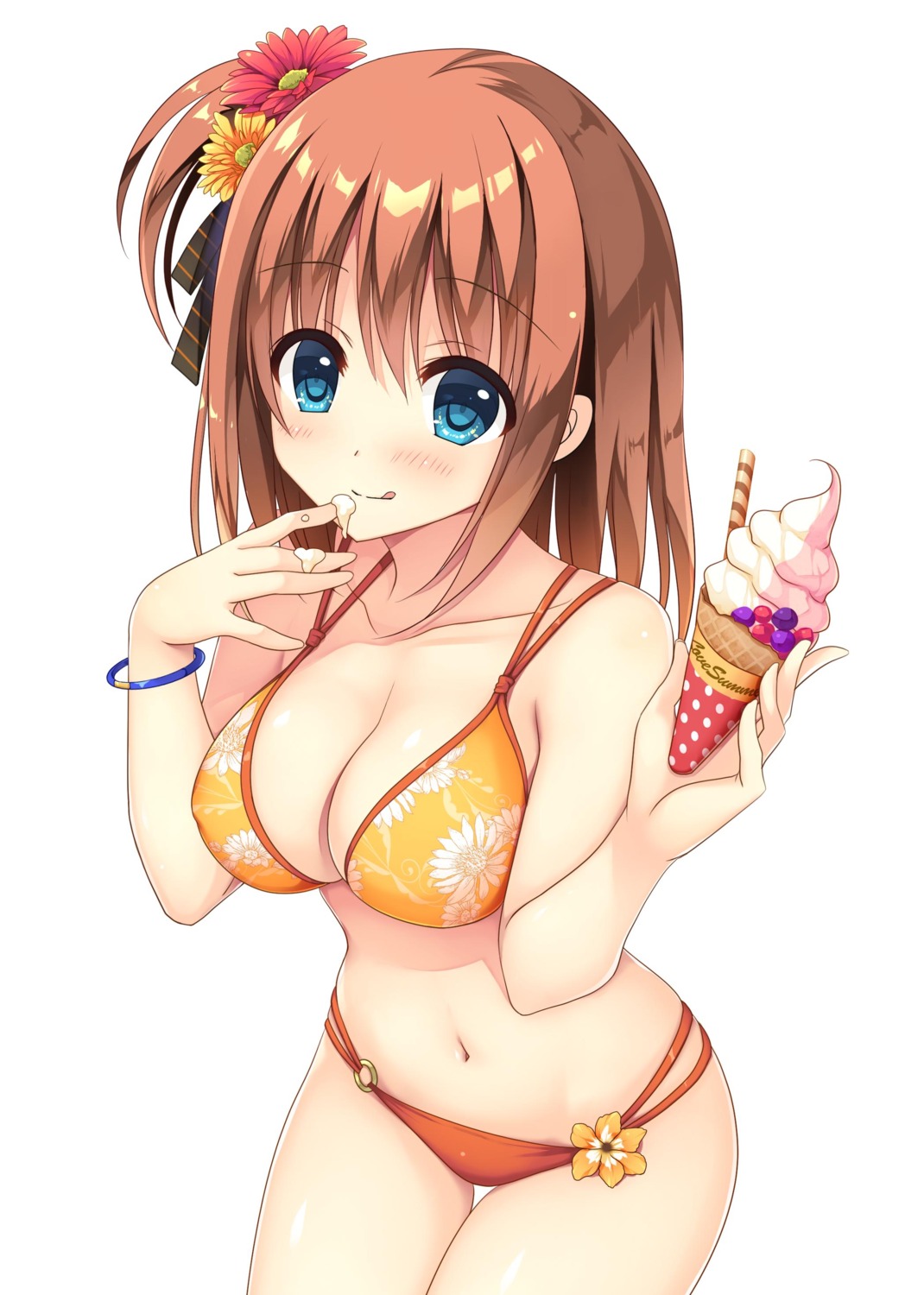 asakura_hayate bikini cleavage cream swimsuits