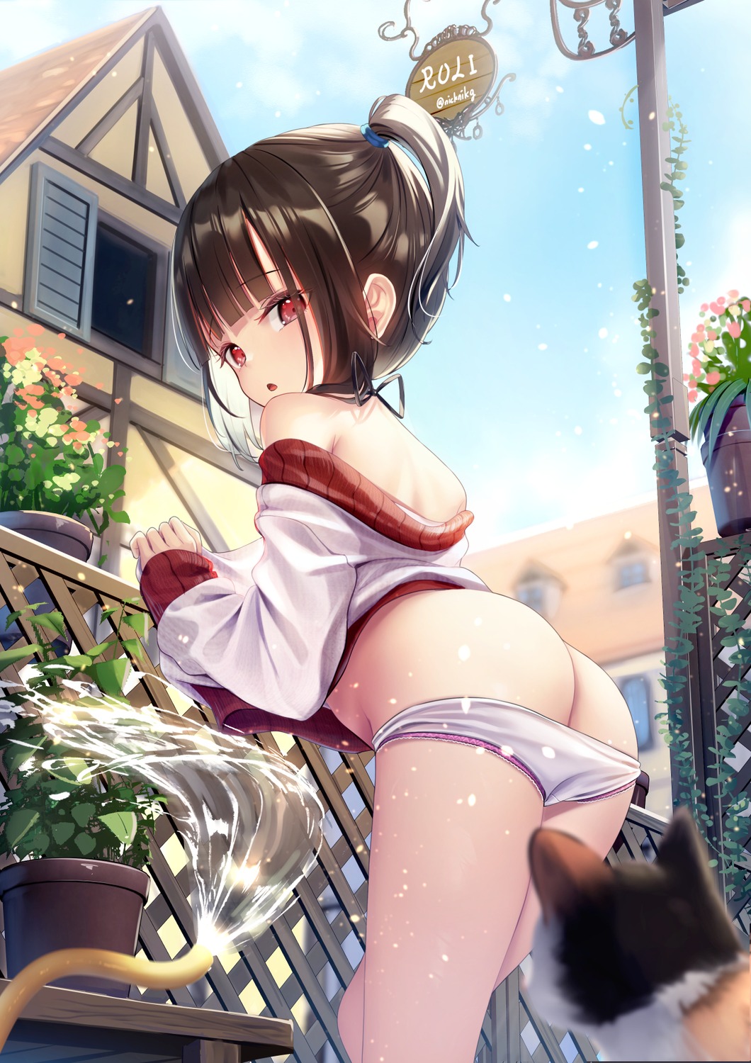 ass loli neko pantsu panty_pull shirt_lift yan_(nicknikg)