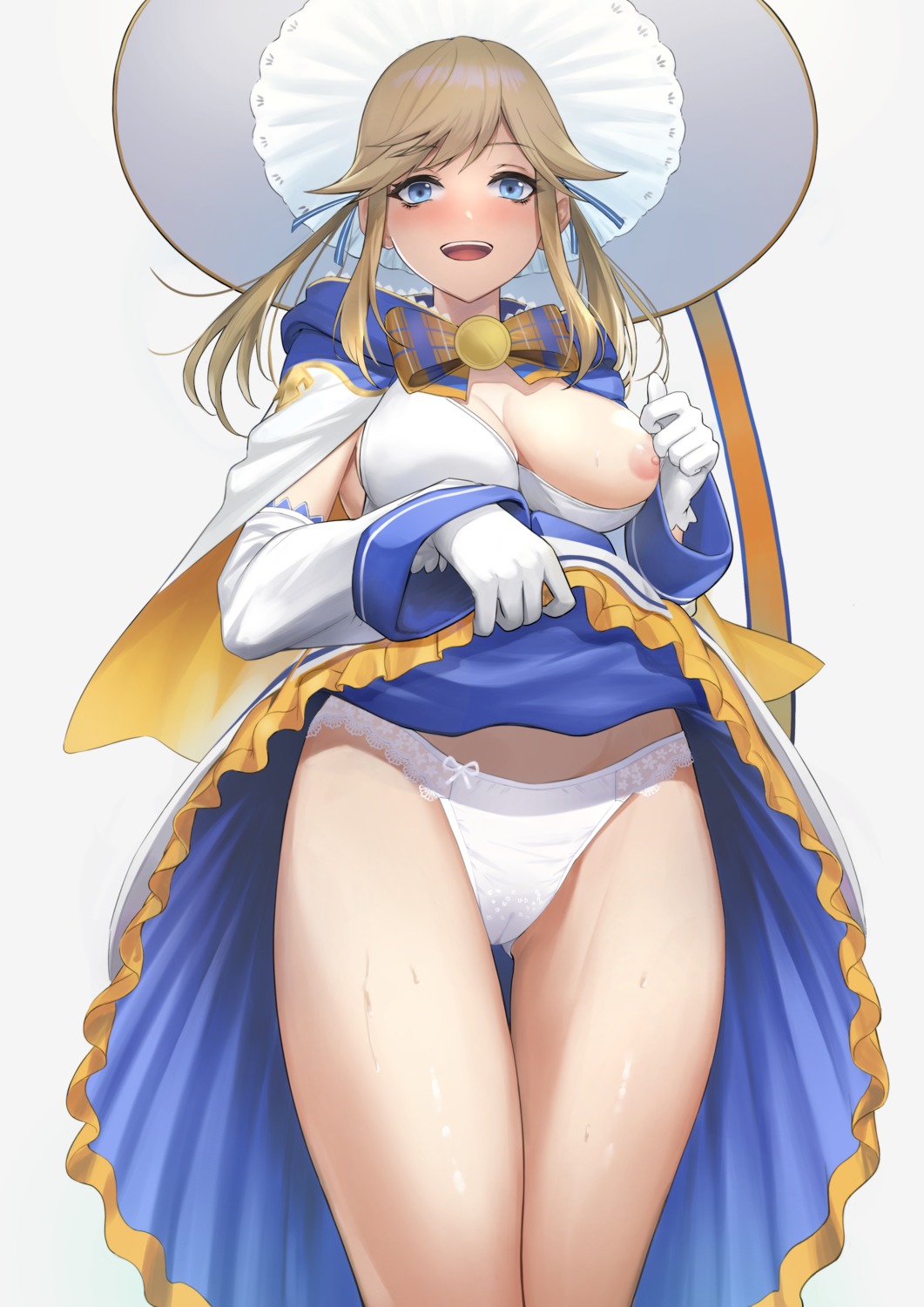 breasts cameltoe cucouroux_(granblue_fantasy) granblue_fantasy nipples no_bra open_shirt pantsu shuangyijiu skirt_lift witch