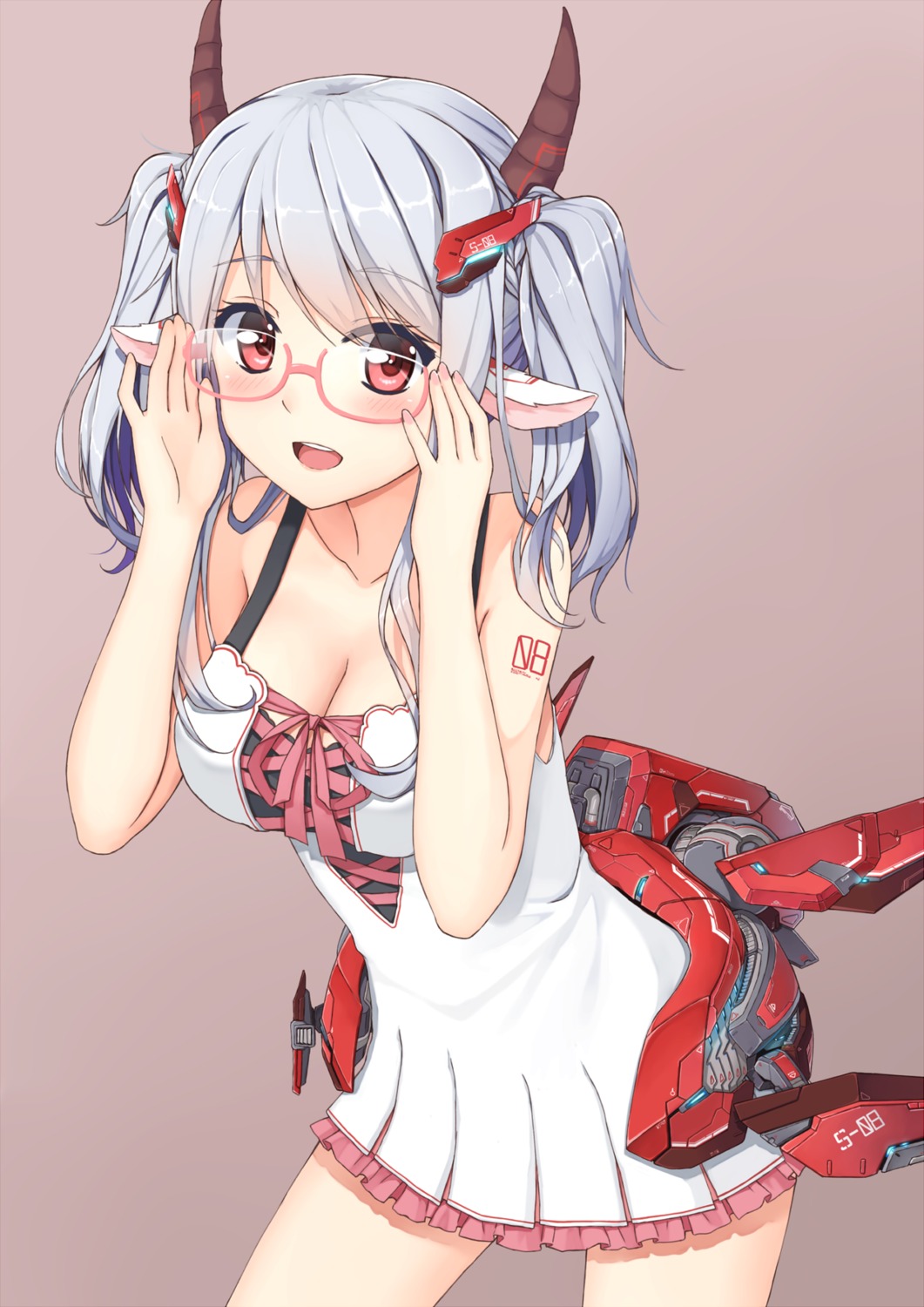 animal_ears cleavage dress horns megane tattoo terras