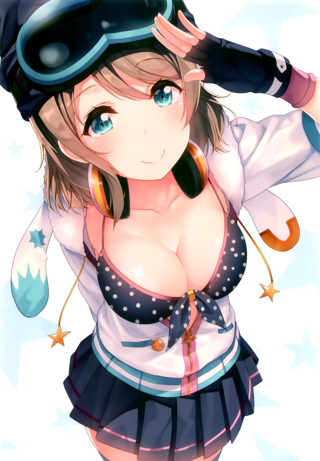 bikini_top cleavage executor headphones love_live!_sunshine!! open_shirt siva. swimsuits watanabe_you