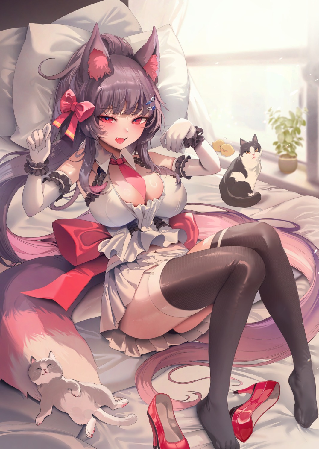 animal_ears garter heels neko nekomimi skirt_lift stockings tail thighhighs zerocat