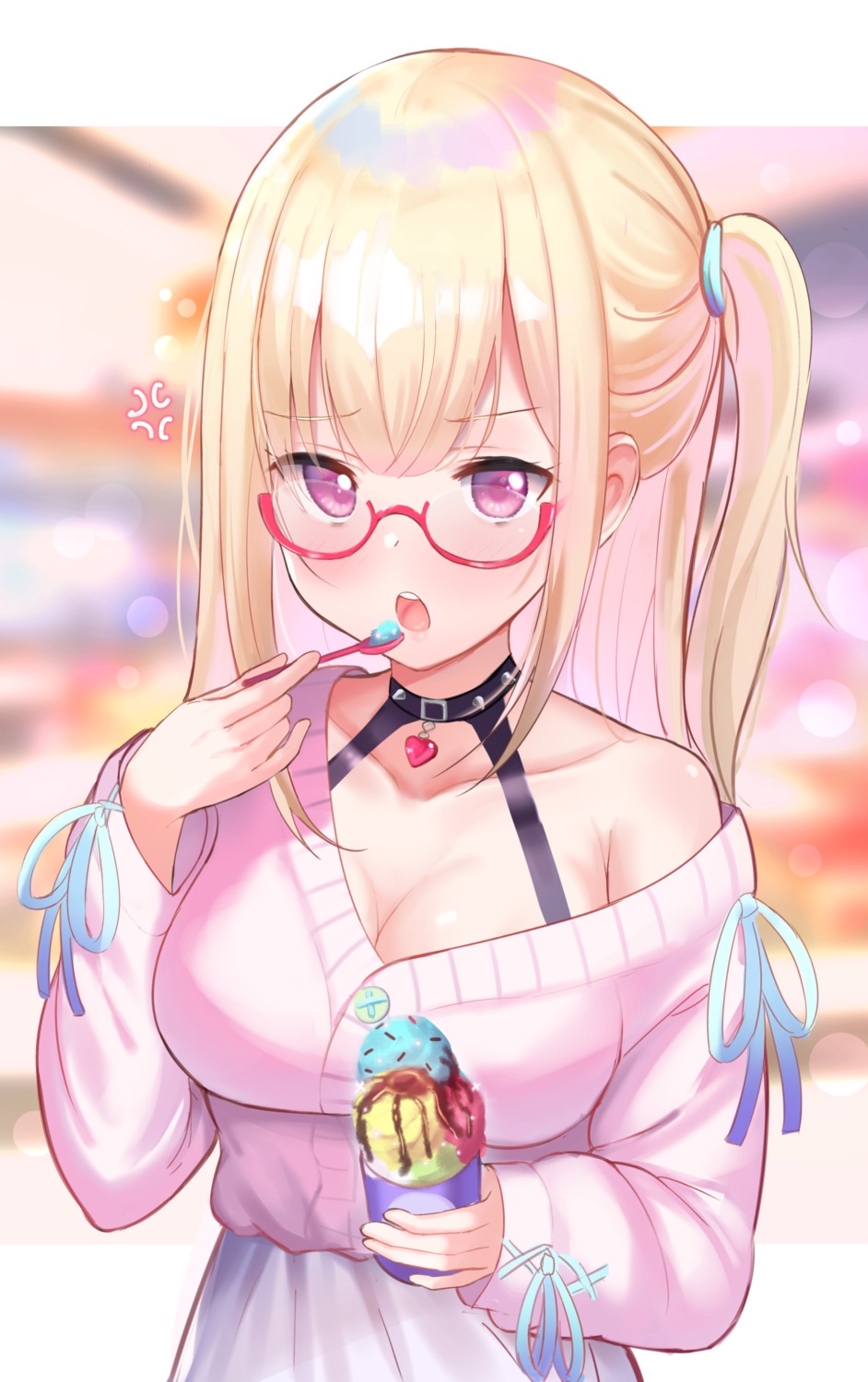 cleavage megane open_shirt sweater tagme