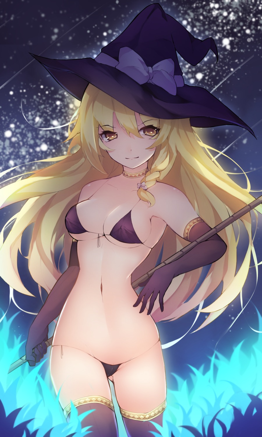 bikini cameltoe chiroru_(cheese-roll) erect_nipples kirisame_marisa swimsuits thighhighs touhou witch