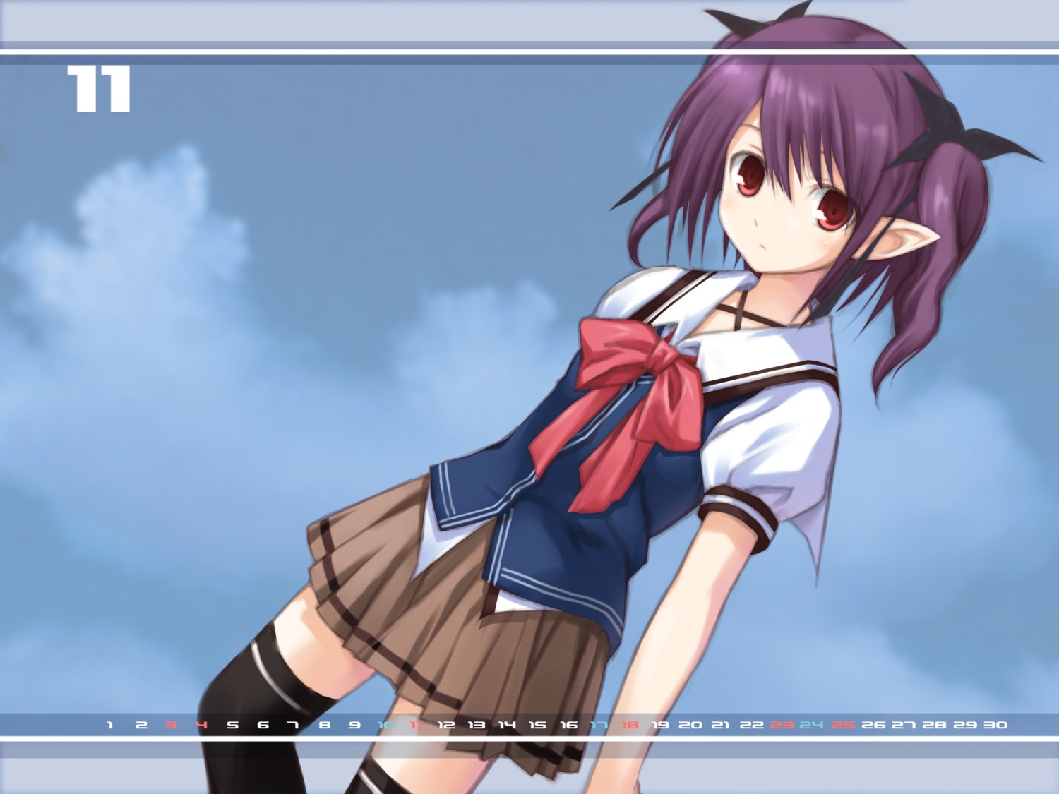 calendar elf pointy_ears purple_software rune_(tenshi_no_tamago) seifuku tenshi_no_tamago thighhighs wallpaper