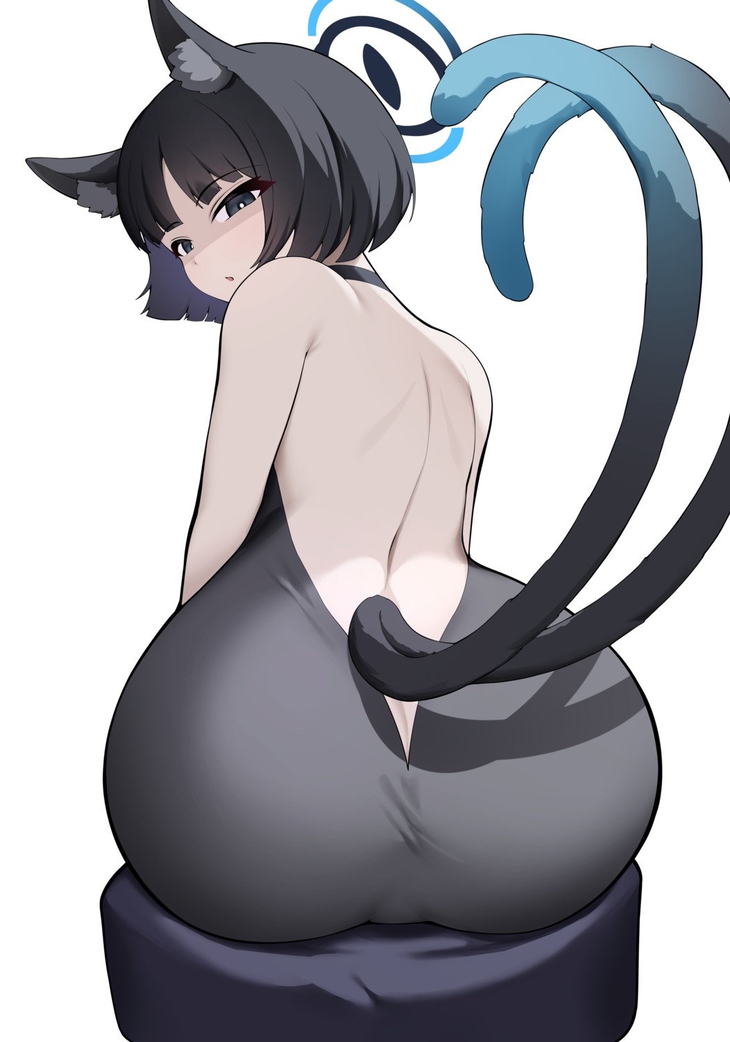 animal_ears ass blue_archive dress gappt halo kiryuu_kikyou nekomimi no_bra tail