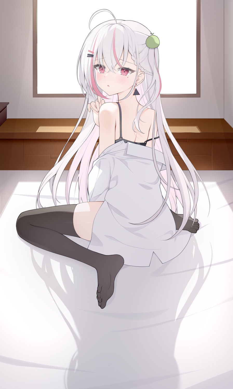 bra dress_shirt feet jyt open_shirt thighhighs