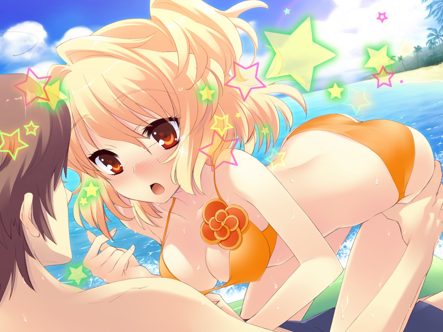 bikini cleavage flyable_heart game_cg ito_noizi katsuragi_shou sumeragi_amane swimsuits unisonshift wet