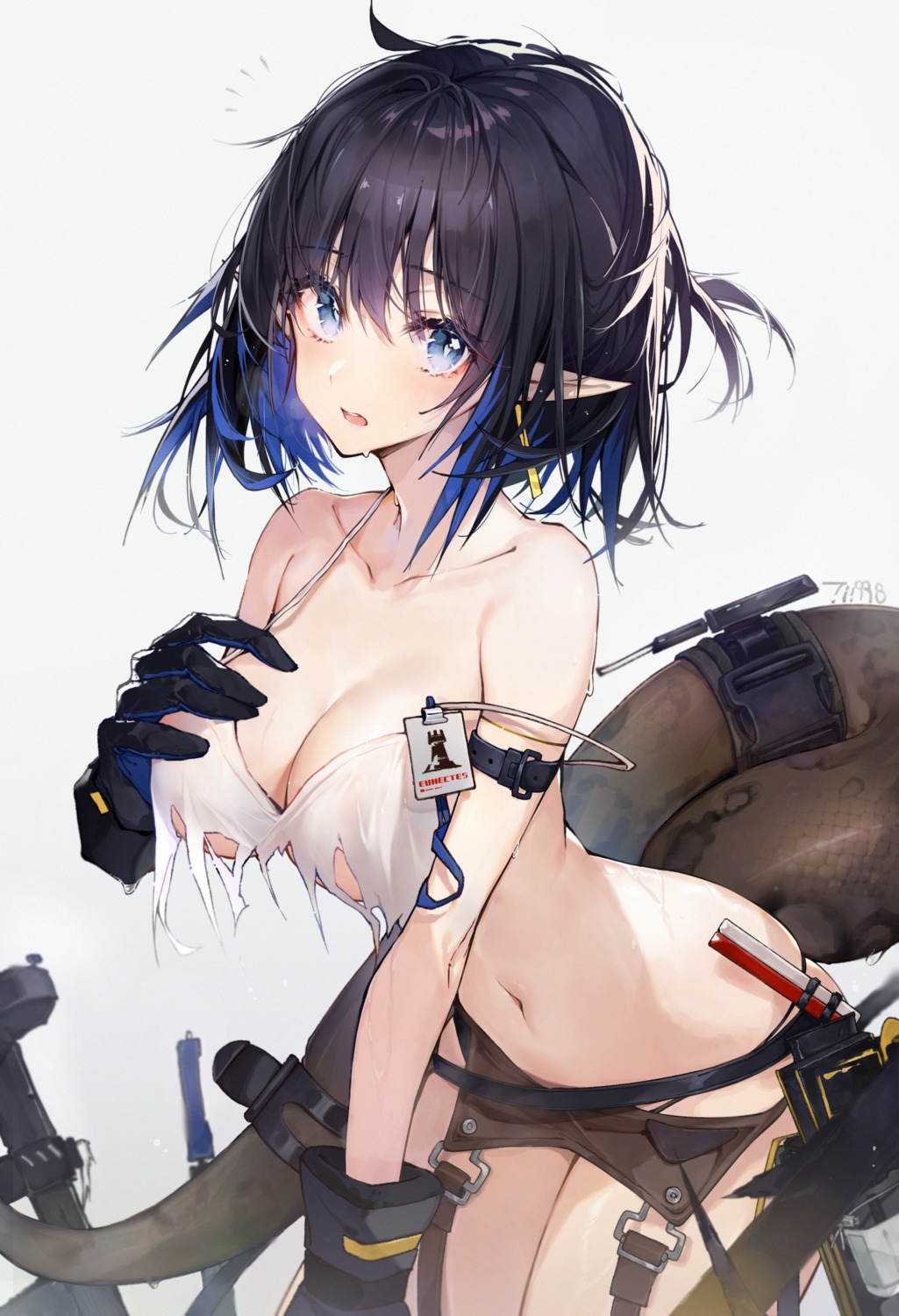 arknights eunectes_(arknights) no_bra pantsu pointy_ears tail timmoo torn_clothes