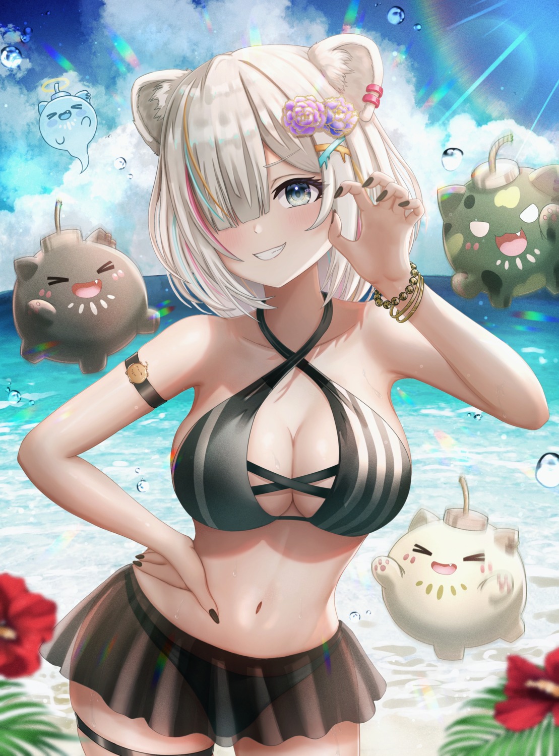 animal_ears bikini garter hololive see_through shishiro_botan swimsuits wajuniorbox