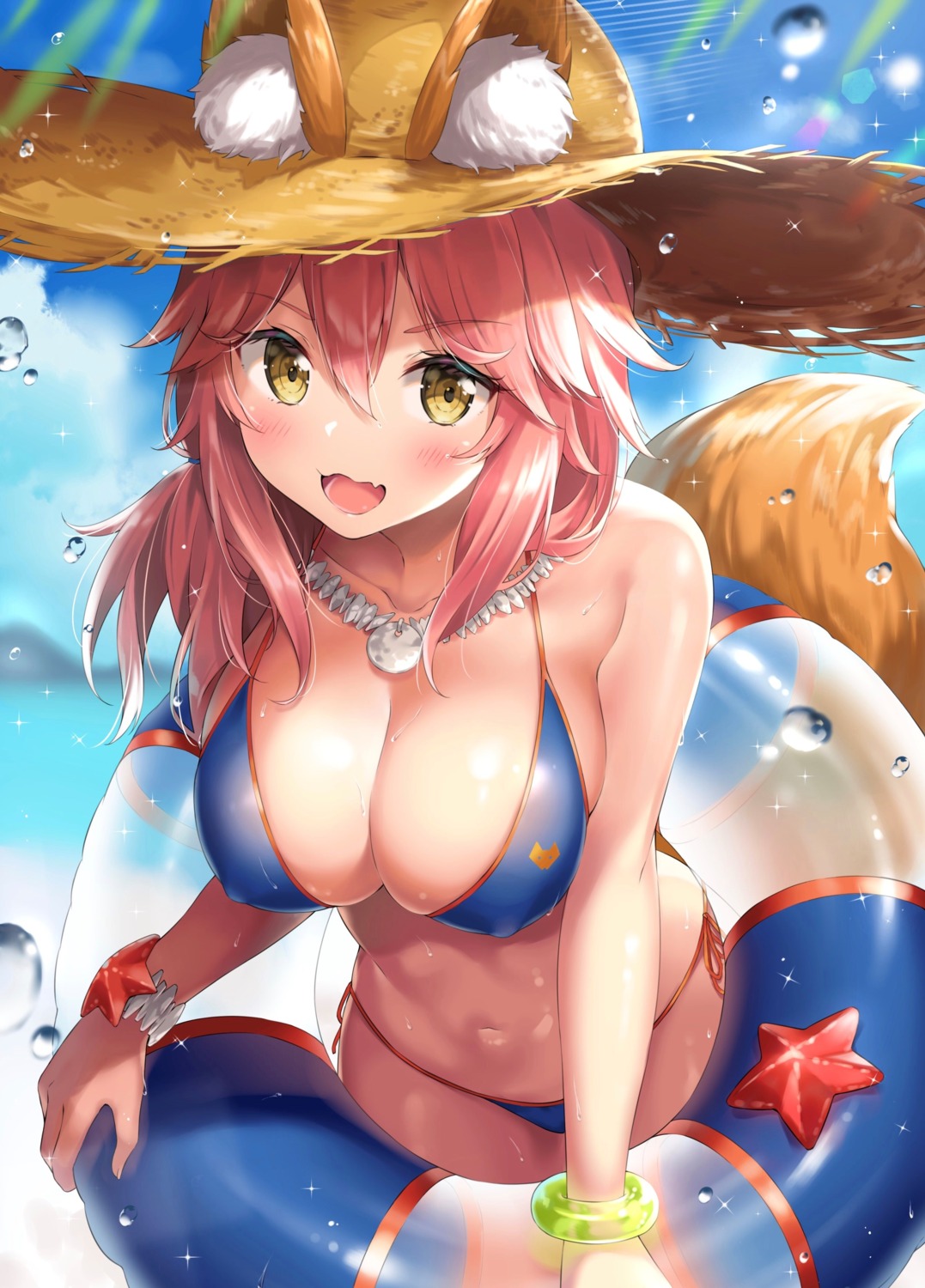 ale_nqki animal_ears bikini erect_nipples fate/grand_order kitsune swimsuits tail tamamo_no_mae