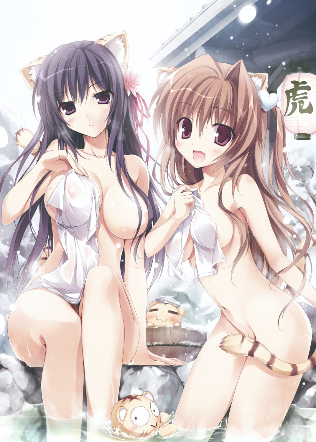 animal_ears areola bathing karory naked onsen towel wet