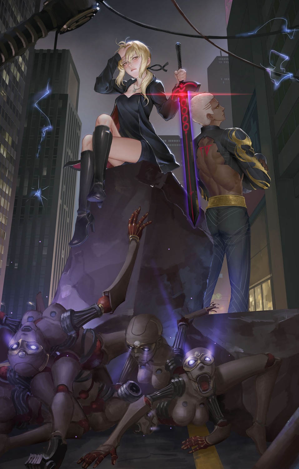 emiya_alter fate/grand_order heels mecha renyu1012 saber saber_alter sword