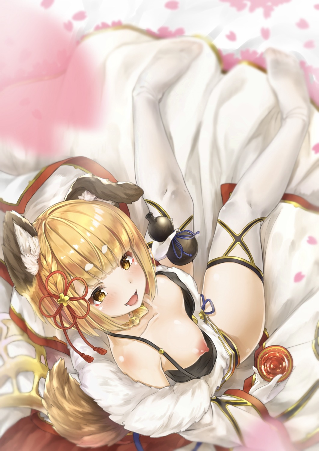 animal_ears breasts granblue_fantasy hyouta_(yoneya) inumimi nipples no_bra open_shirt tail thighhighs vajra_(granblue_fantasy)