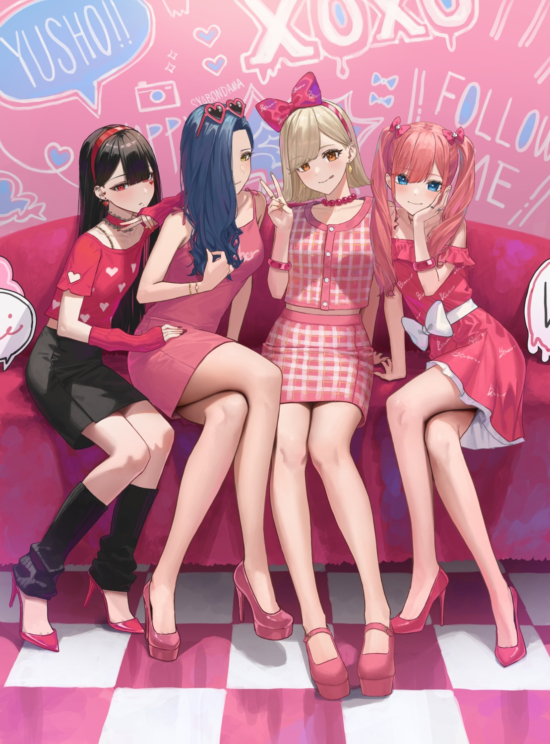 dress enokawa_kokoro hara_kenshi heels kimishima_touka kunitomi_ryouka kuroba_mitsuha megane tattoo