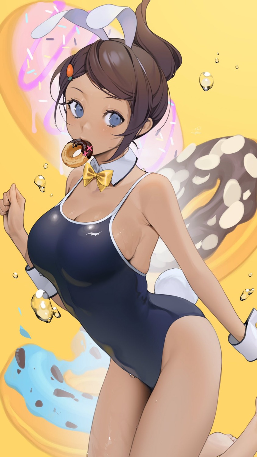 animal_ears asahina_aoi bunny_ears dangan-ronpa ohisashiburi school_swimsuit swimsuits