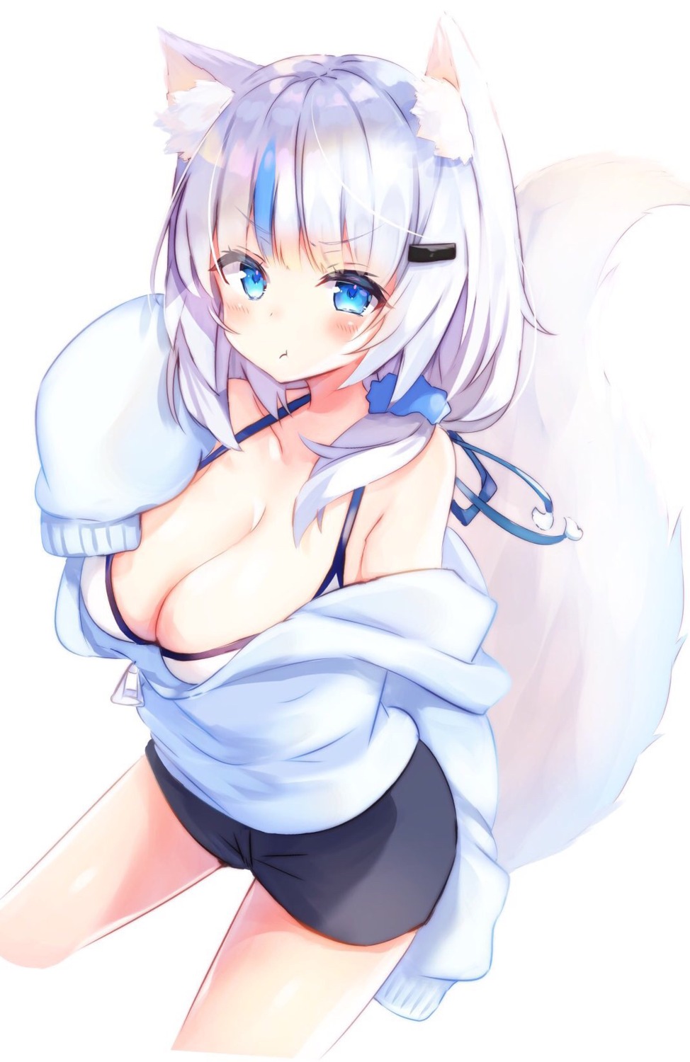 animal_ears bikini_top nekomugiharu open_shirt swimsuits tail