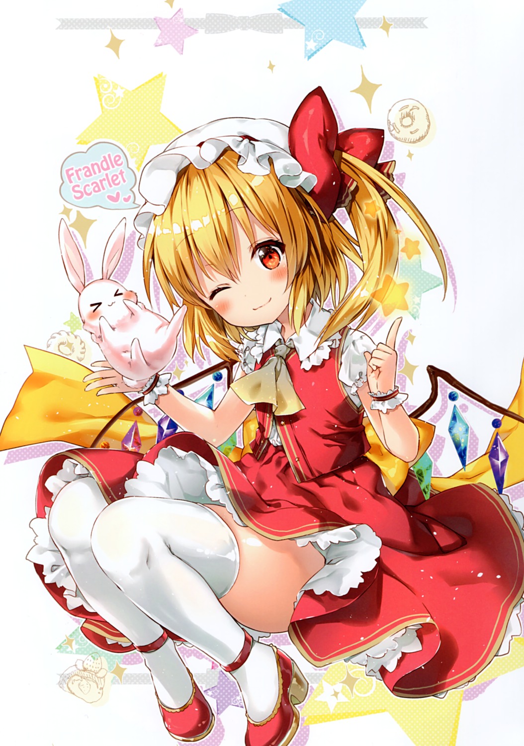 eterna flandre_scarlet heels riichu skirt_lift thighhighs touhou wings