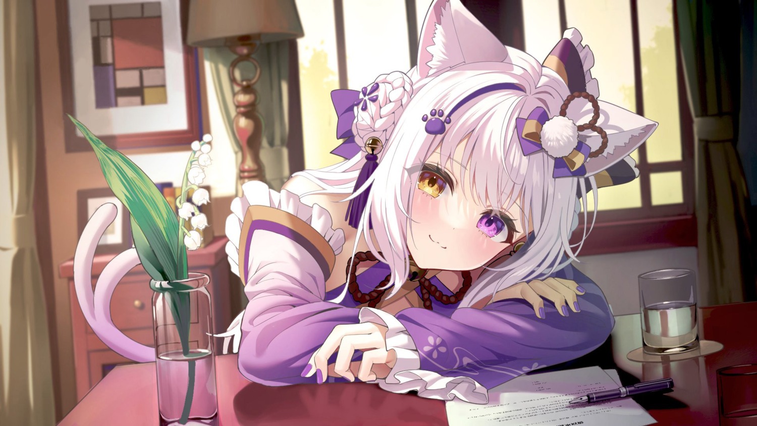 animal_ears detexted heterochromia lolita_fashion midori_matsukaze nekomimi photoshop tail wa_lolita wallpaper