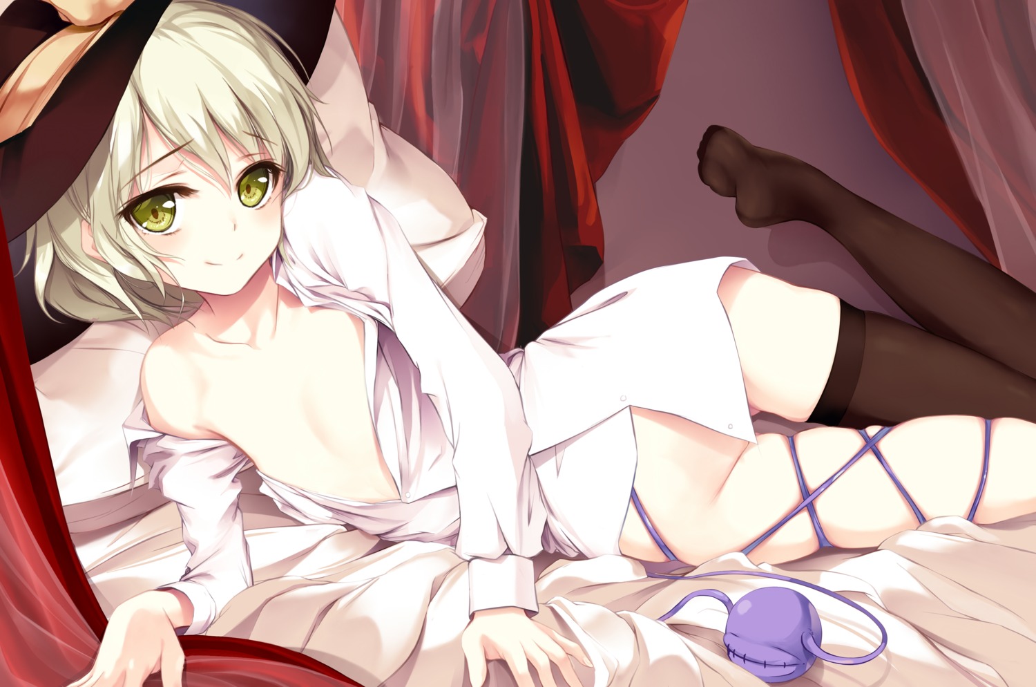 bottomless eien_no_juu_nana-sai komeiji_koishi loli no_bra open_shirt thighhighs touhou