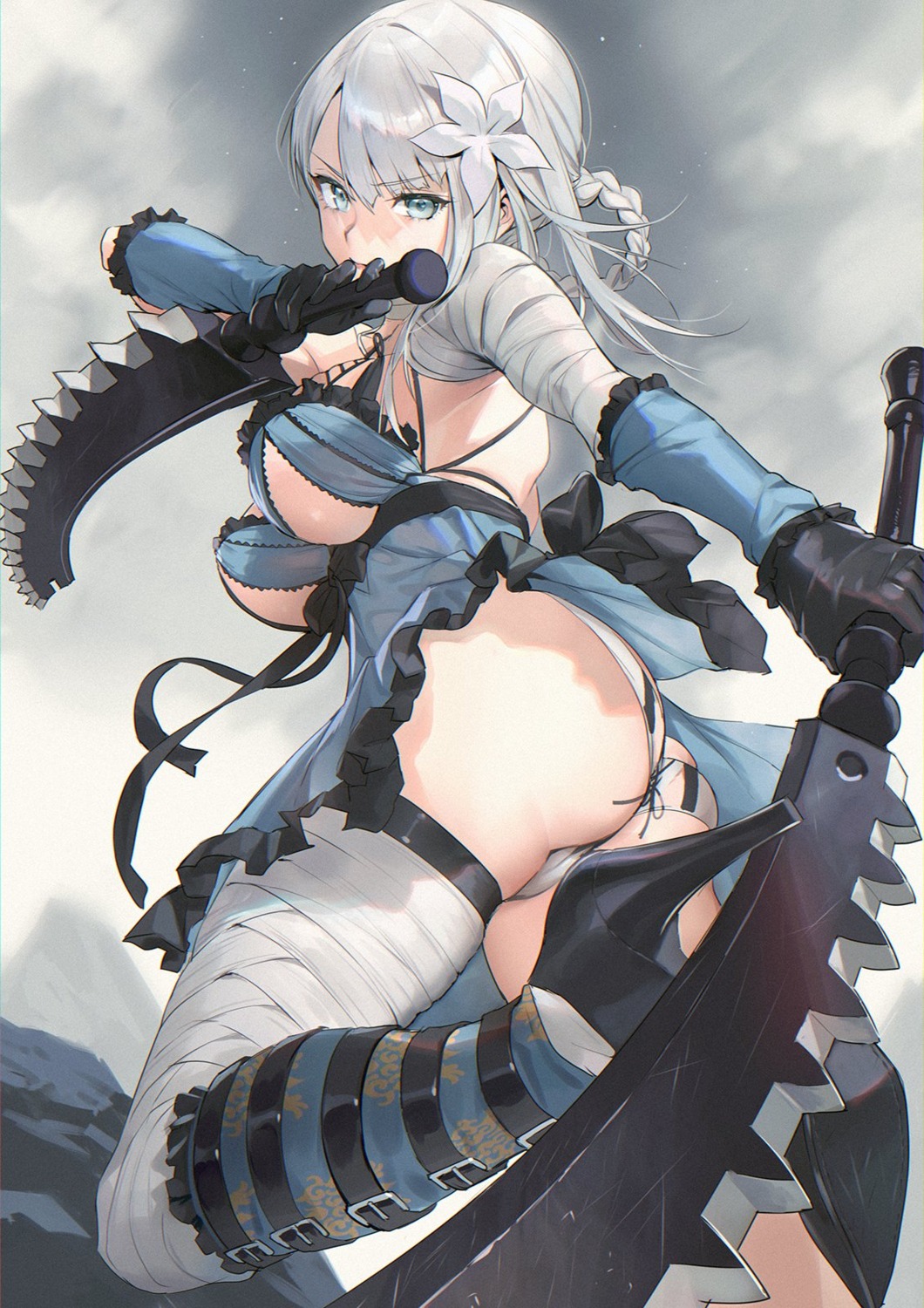 ass bandages cameltoe heels kaine_(nier) lingerie mhk_(mechamania) nier nier_replicant no_bra pantsu skirt_lift sword thong